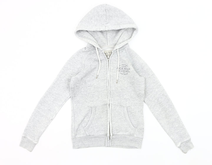 Jack Wills Womens Grey Full Zip Hoodie UK 8 Cotton Blend Casual