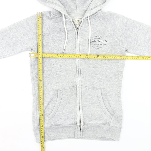 Jack Wills Womens Grey Full Zip Hoodie UK 8 Cotton Blend Casual