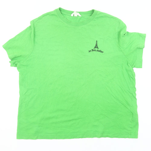 Av.Bon Atelier Women’s Green L Basic Cotton T-Shirt Paris Embroidery