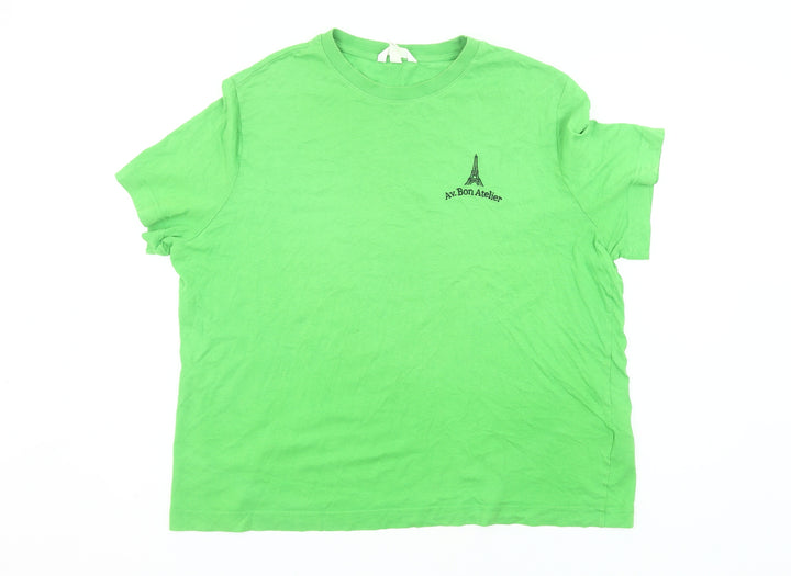 Av.Bon Atelier Women’s Green L Basic Cotton T-Shirt Paris Embroidery
