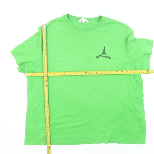 Av.Bon Atelier Women’s Green L Basic Cotton T-Shirt Paris Embroidery