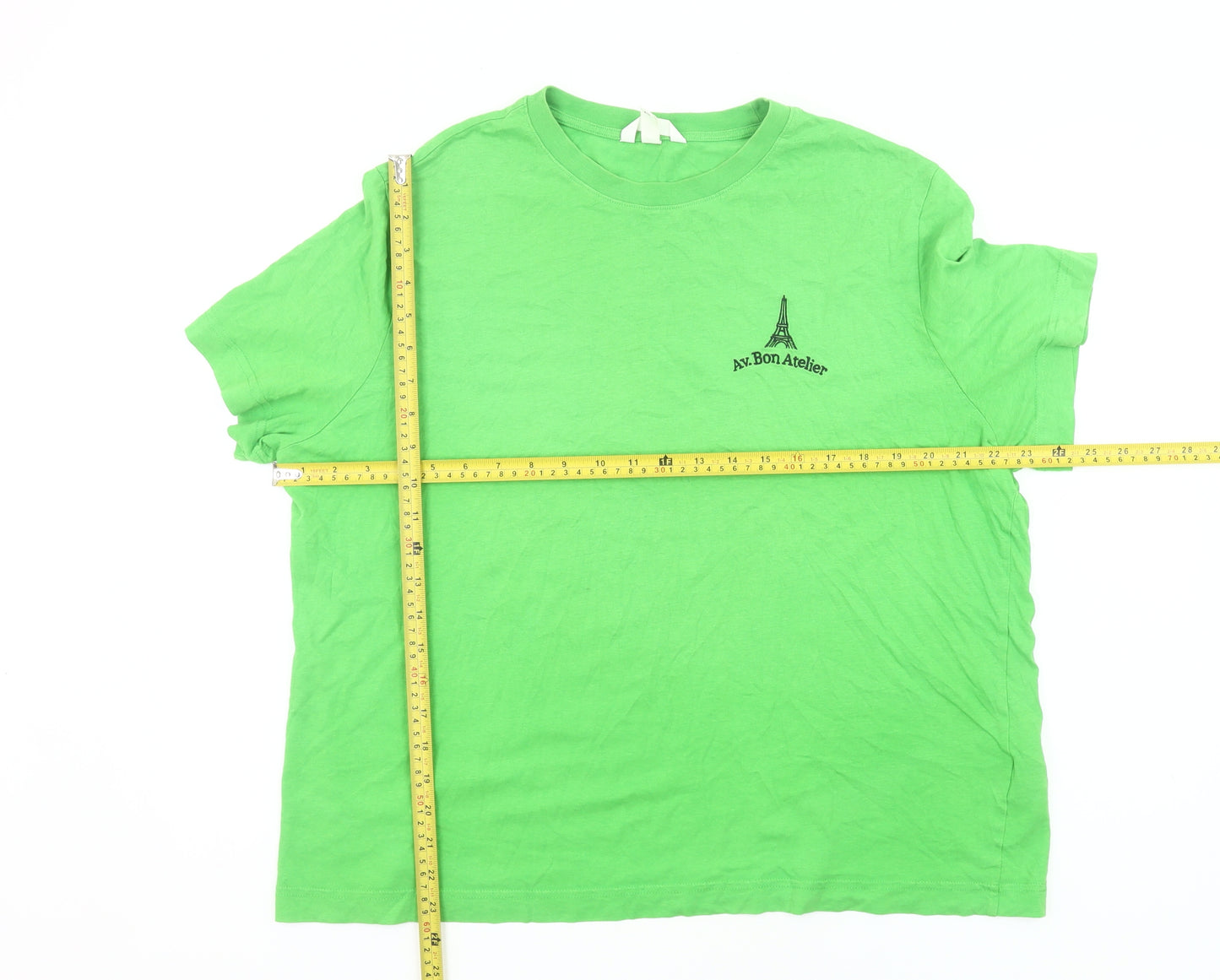 Av.Bon Atelier Women’s Green L Basic Cotton T-Shirt Paris Embroidery