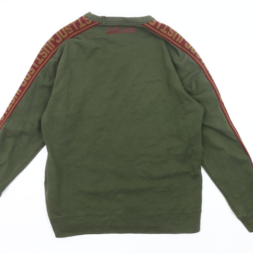 Just Cavalli Men’s Green XL Pullover Logo Sweatshirt Crew Neck