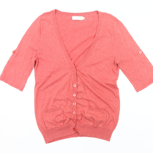 Units Women’s Pink Cotton Cardigan L 3/4 Sleeve V-Neck Knit
