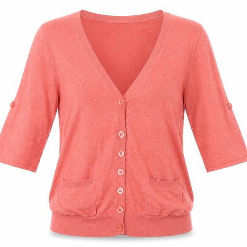 Units Women’s Pink Cotton Cardigan L 3/4 Sleeve V-Neck Knit