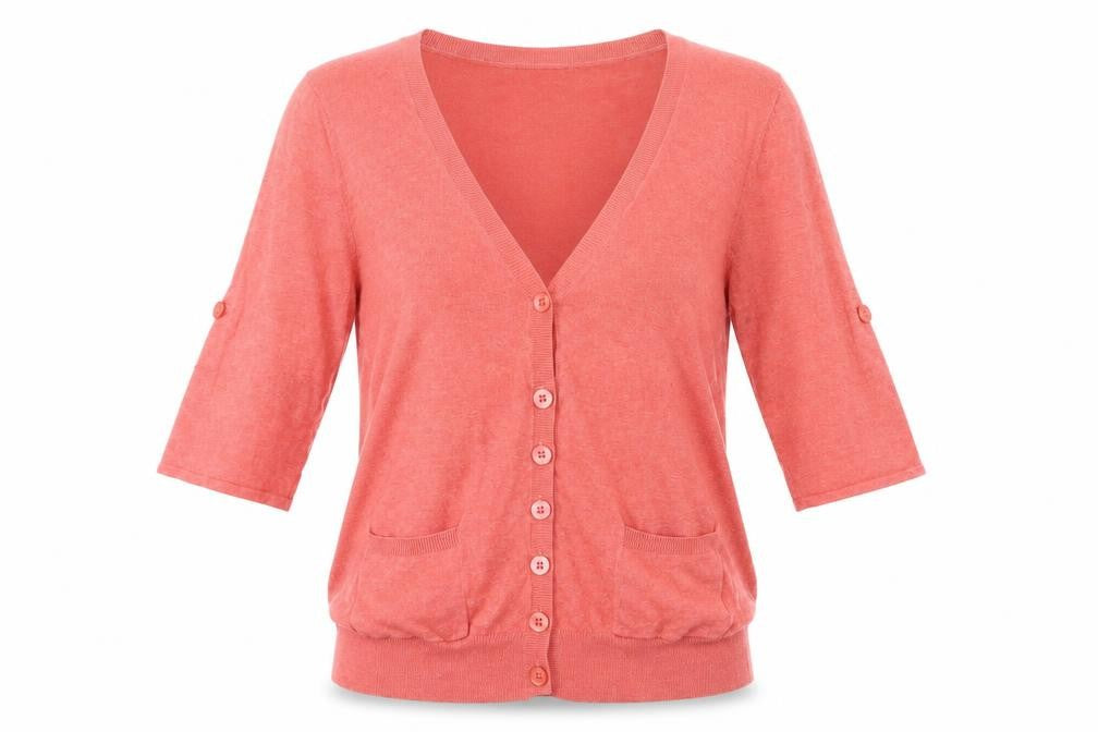 Units Women’s Pink Cotton Cardigan L 3/4 Sleeve V-Neck Knit
