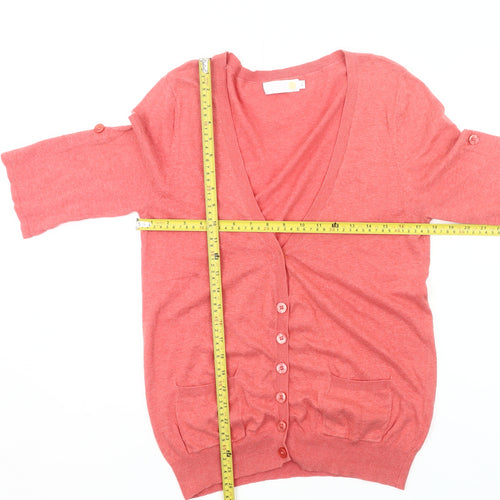 Units Women’s Pink Cotton Cardigan L 3/4 Sleeve V-Neck Knit