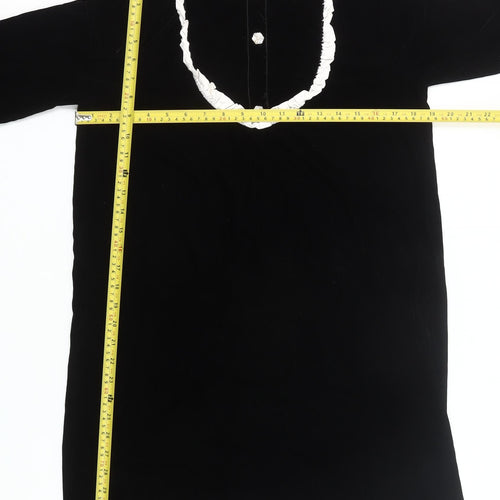 Zara Women Black Velvet Shift Dress Size 12 Ruffle Long Sleeve