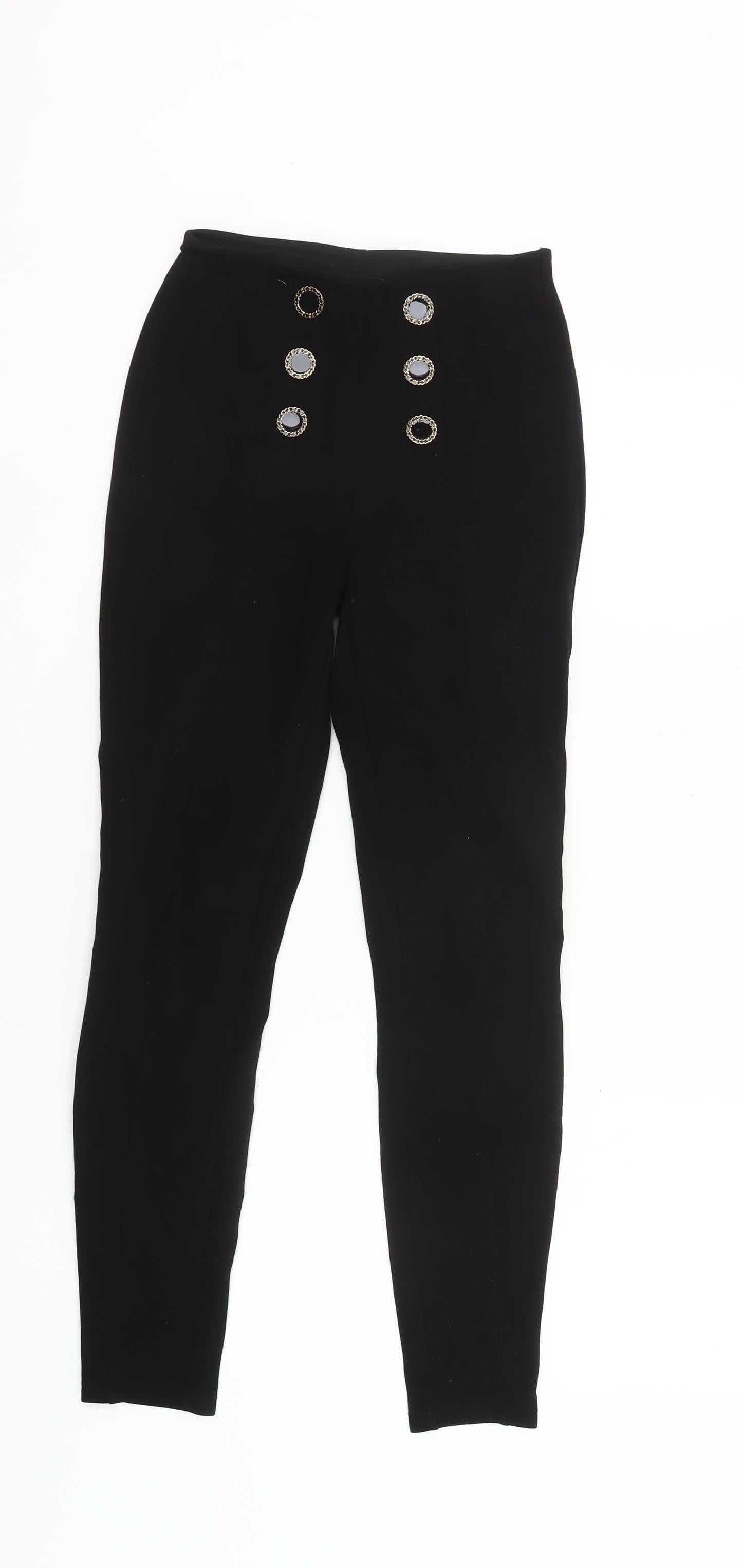 New Look Womens Black High Rise Button Detail Leggings UK 8