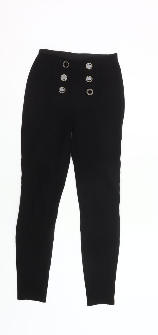 New Look Womens Black High Rise Button Detail Leggings UK 8