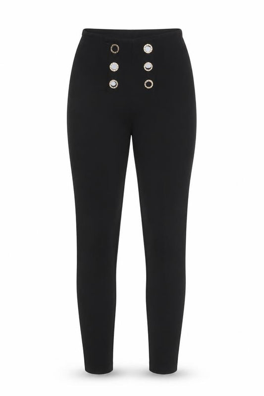 New Look Womens Black High Rise Button Detail Leggings UK 8
