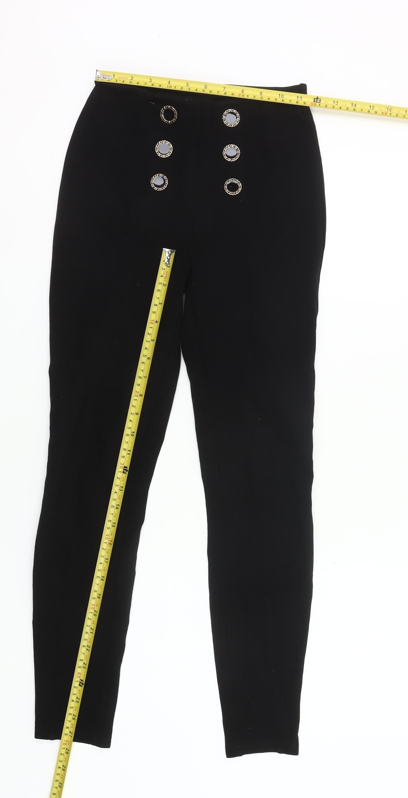 New Look Womens Black High Rise Button Detail Leggings UK 8