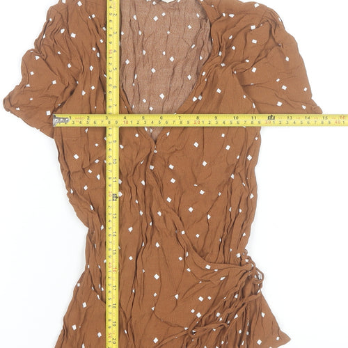 Next Women's Brown Wrap Blouse Size 8 Viscose Short Sleeve