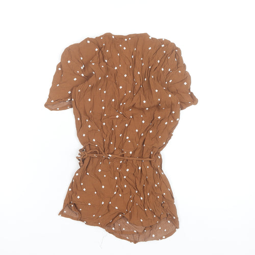 Next Women's Brown Wrap Blouse Size 8 Viscose Short Sleeve