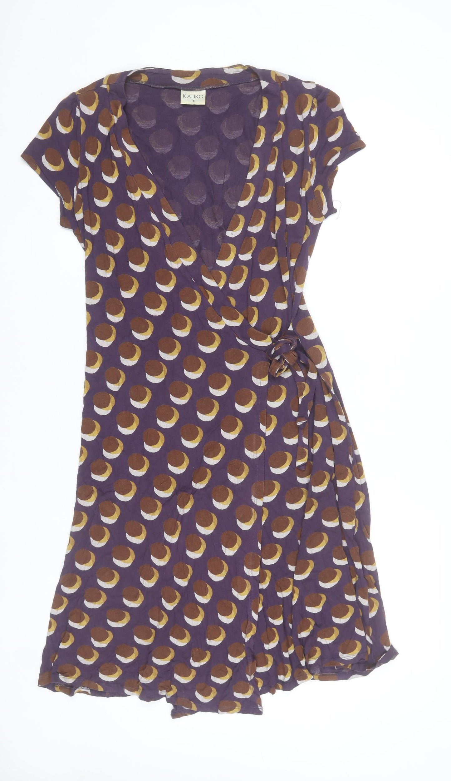 Kaliko Women’s Purple Polka Dot Wrap Dress Size 12 Short Sleeve