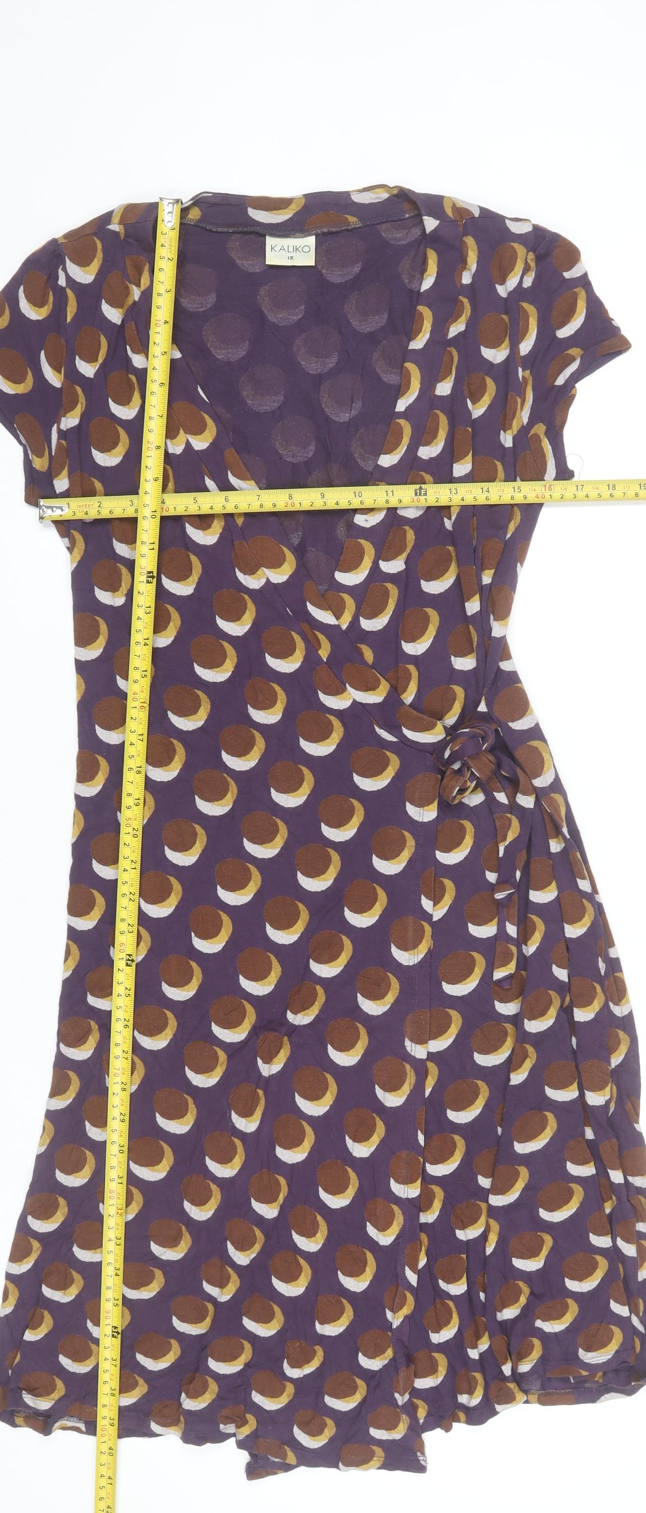 Kaliko Women’s Purple Polka Dot Wrap Dress Size 12 Short Sleeve