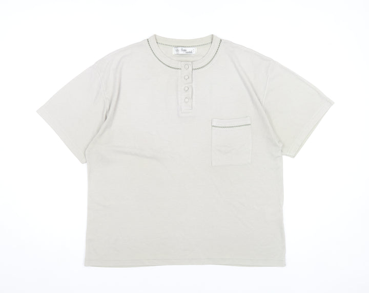 Design Essentials Women’s Beige Henley T-Shirt M Short Sleeve