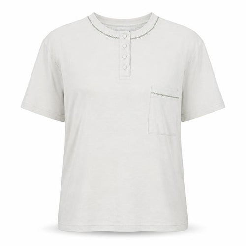 Design Essentials Women’s Beige Henley T-Shirt M Short Sleeve