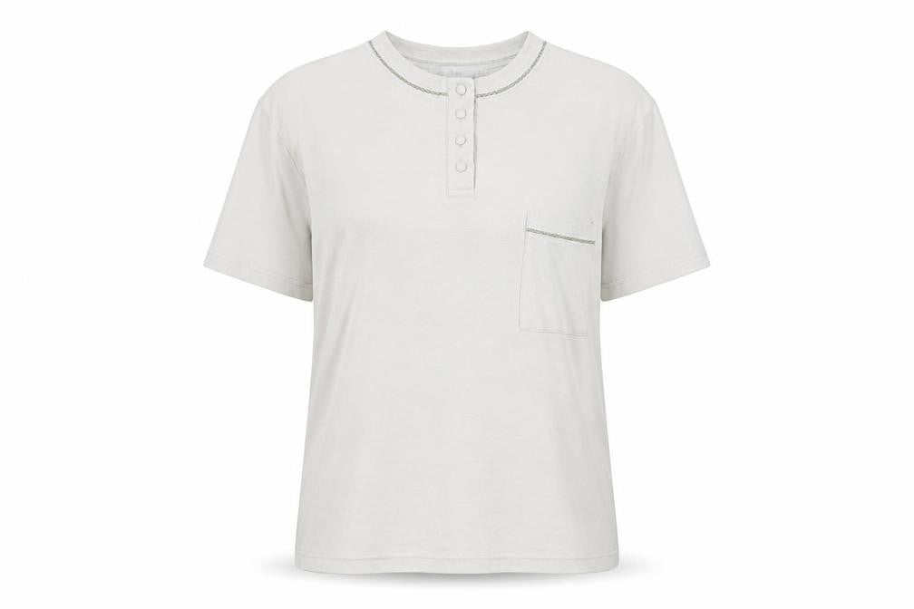 Design Essentials Women’s Beige Henley T-Shirt M Short Sleeve
