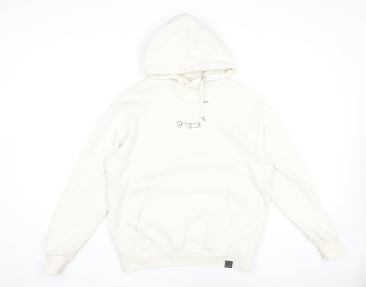 Pull & Bear Men’s White Graphic Print Pullover Hoodie Size S