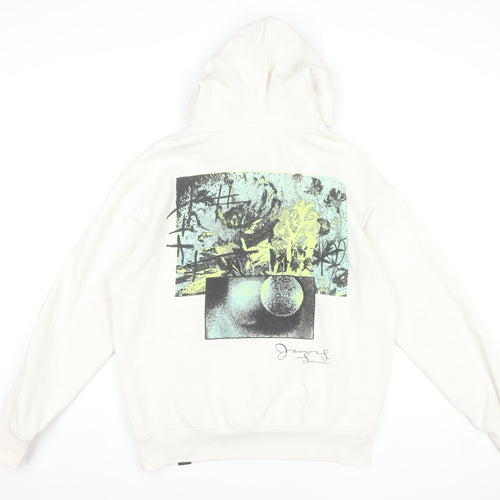 Pull & Bear Men’s White Graphic Print Pullover Hoodie Size S