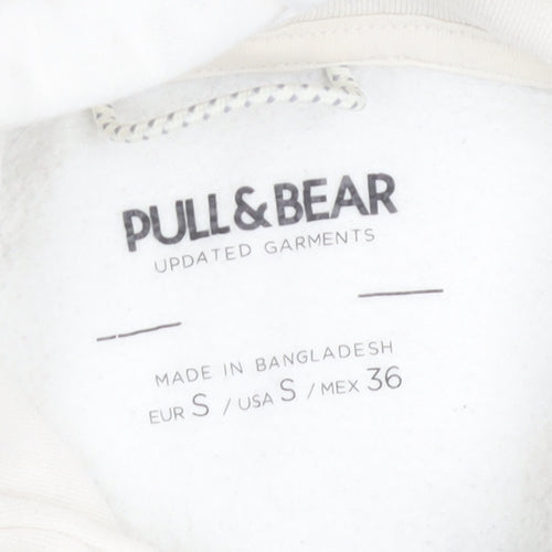 Pull & Bear Men’s White Graphic Print Pullover Hoodie Size S
