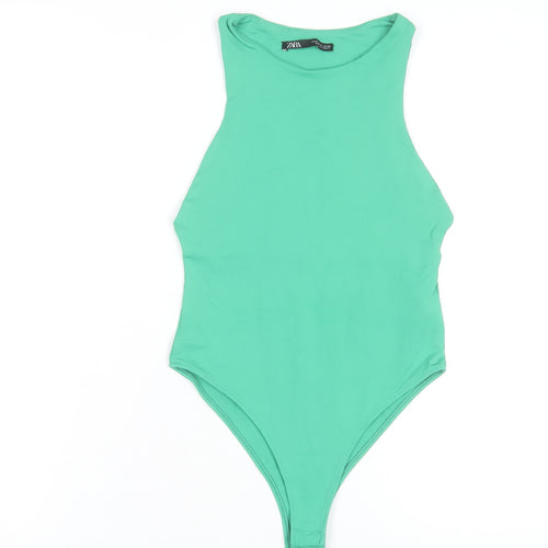 Zara Women Green Sleeveless Bodysuit Size S Slim Fit Summer Stretch