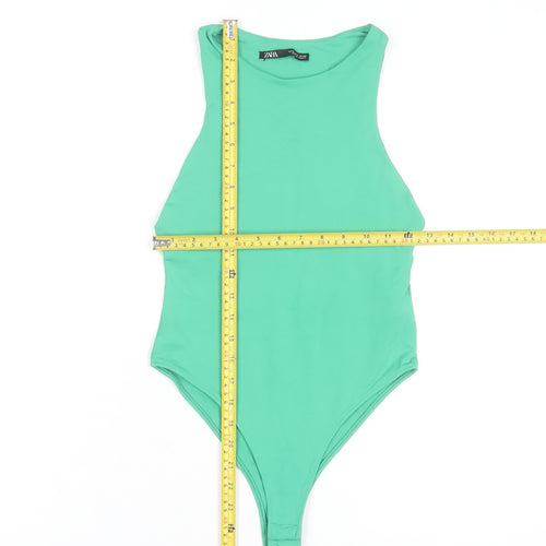 Zara Women Green Sleeveless Bodysuit Size S Slim Fit Summer Stretch