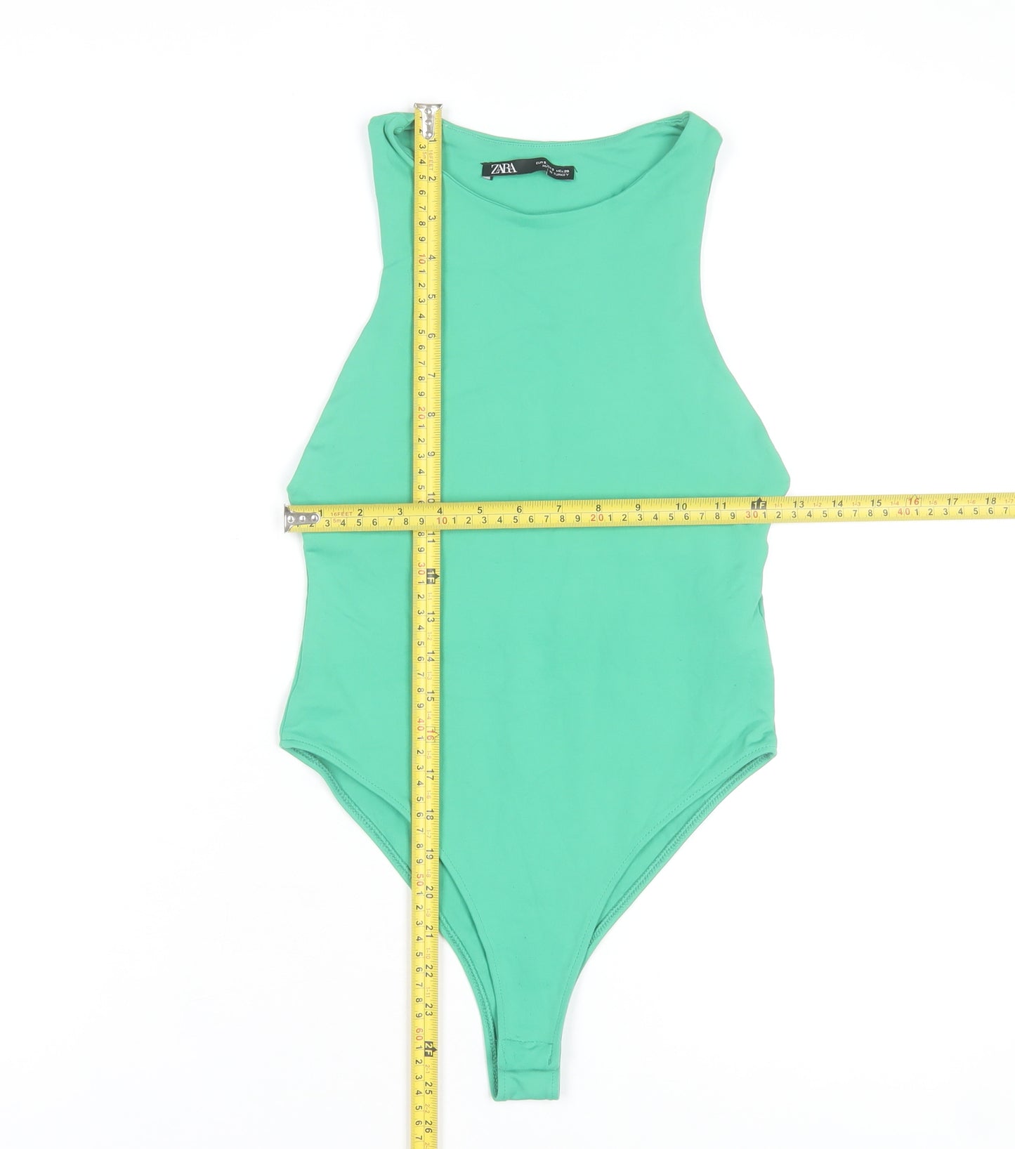 Zara Women Green Sleeveless Bodysuit Size S Slim Fit Summer Stretch