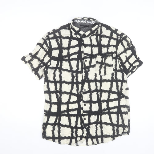 Fearless Illustration Men’s L Black White Geometric Viscose Shirt