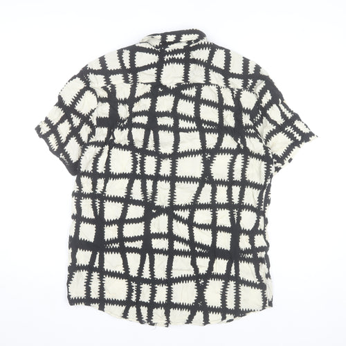 Fearless Illustration Men’s L Black White Geometric Viscose Shirt