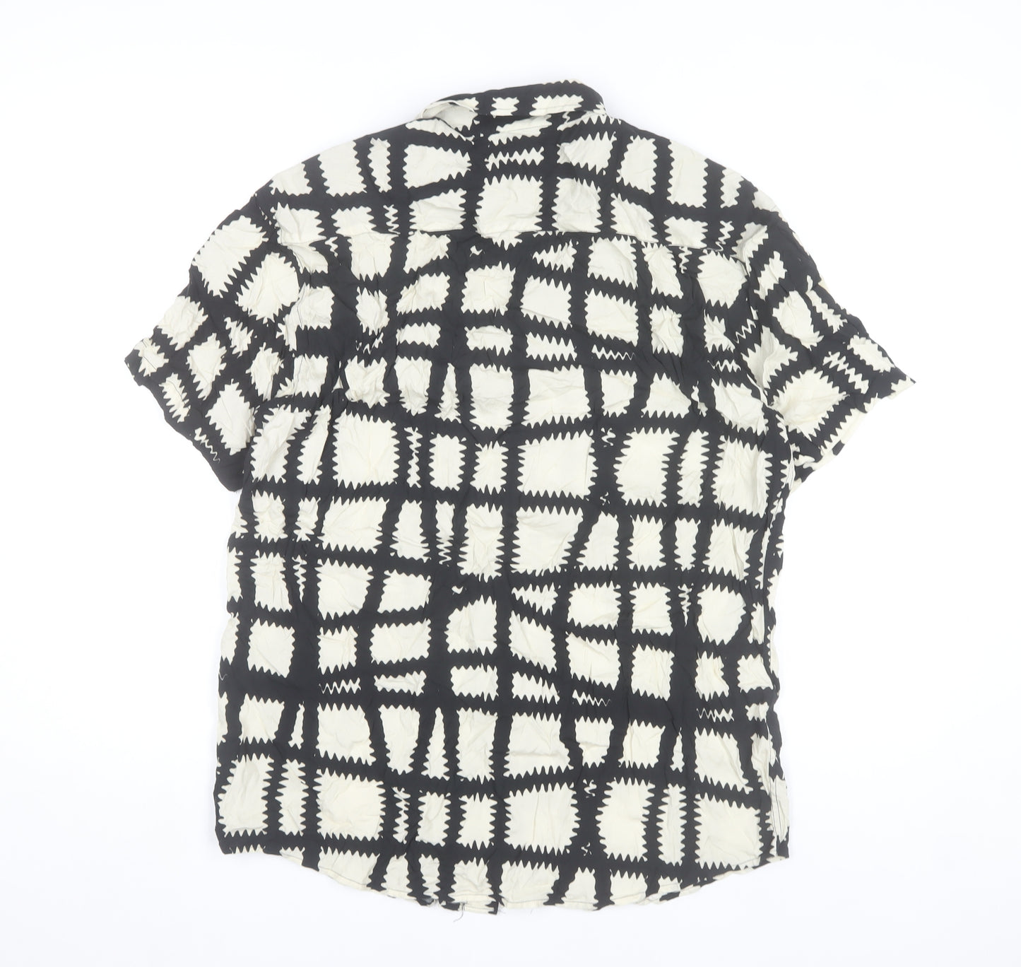 Fearless Illustration Men’s L Black White Geometric Viscose Shirt