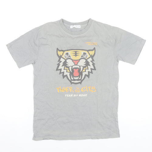 Zara Boys Grey Tiger Graphic T-Shirt 10 Years Short Sleeve Cotton