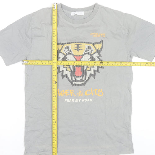 Zara Boys Grey Tiger Graphic T-Shirt 10 Years Short Sleeve Cotton