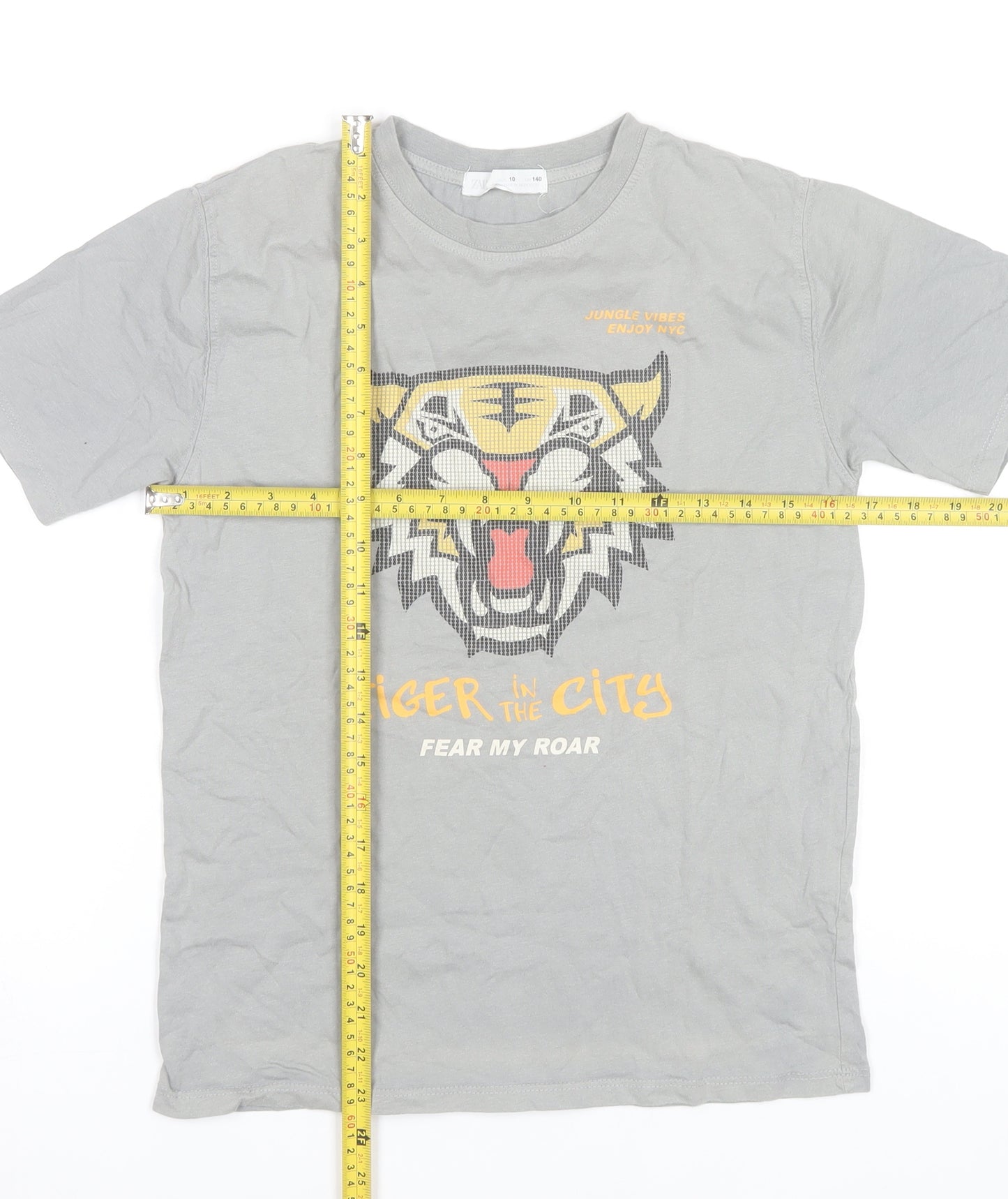 Zara Boys Grey Tiger Graphic T-Shirt 10 Years Short Sleeve Cotton