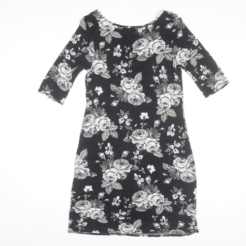 Dorothy Perkins Womens Black Floral Bodycon Dress Size 12