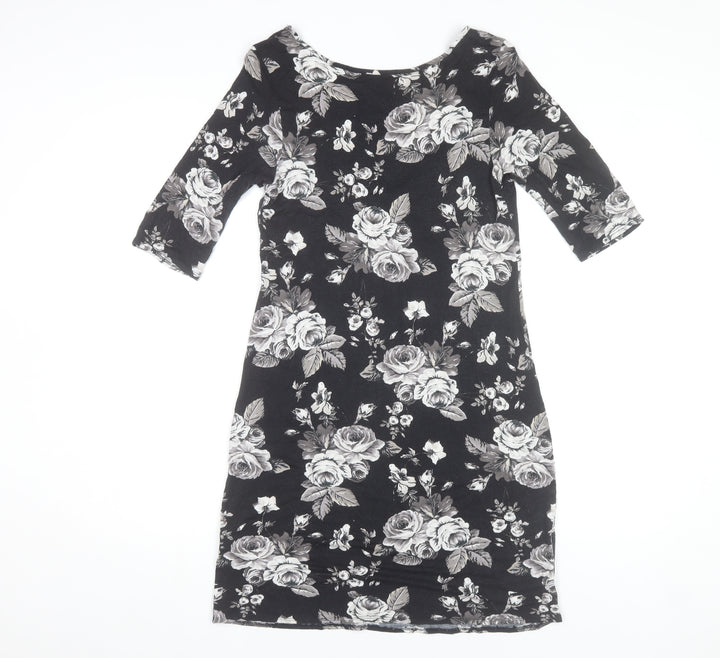 Dorothy Perkins Womens Black Floral Bodycon Dress Size 12