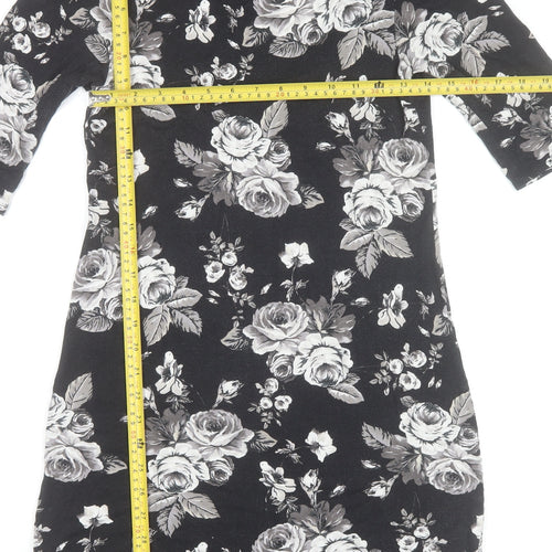 Dorothy Perkins Womens Black Floral Bodycon Dress Size 12