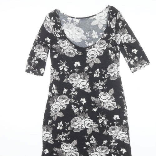 Dorothy Perkins Womens Black Floral Bodycon Dress Size 12