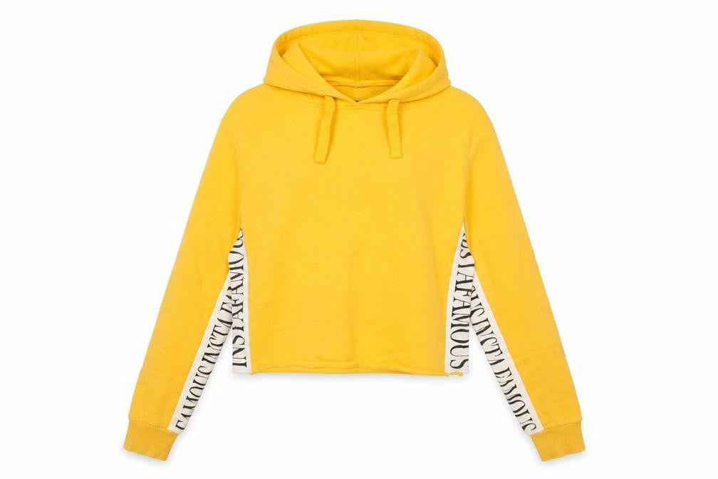 Front view of Tally Weijl women’s yellow pullover hoodie, size M, cotton blend