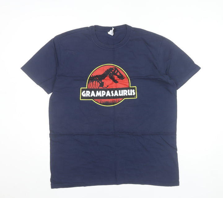 Gildan Men’s Blue Graphic Grampasaurus T-Shirt Size L Funny Dad Gift