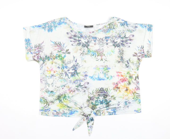 Wallis Women’s Multicoloured Floral Cropped Tie Hem T-Shirt Size 14
