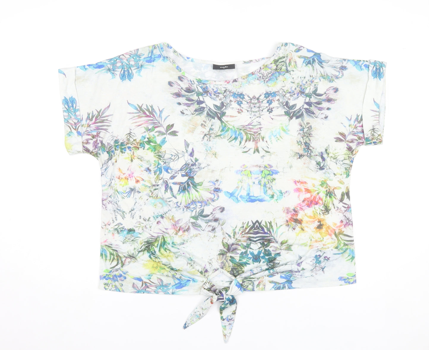 Wallis Women’s Multicoloured Floral Cropped Tie Hem T-Shirt Size 14