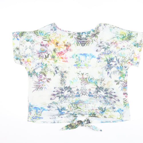 Wallis Women’s Multicoloured Floral Cropped Tie Hem T-Shirt Size 14