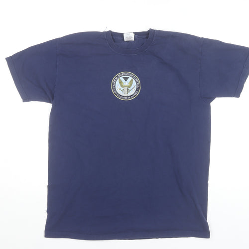 Men's Blue Medium Military Logo Graphic Cotton T-Shirt