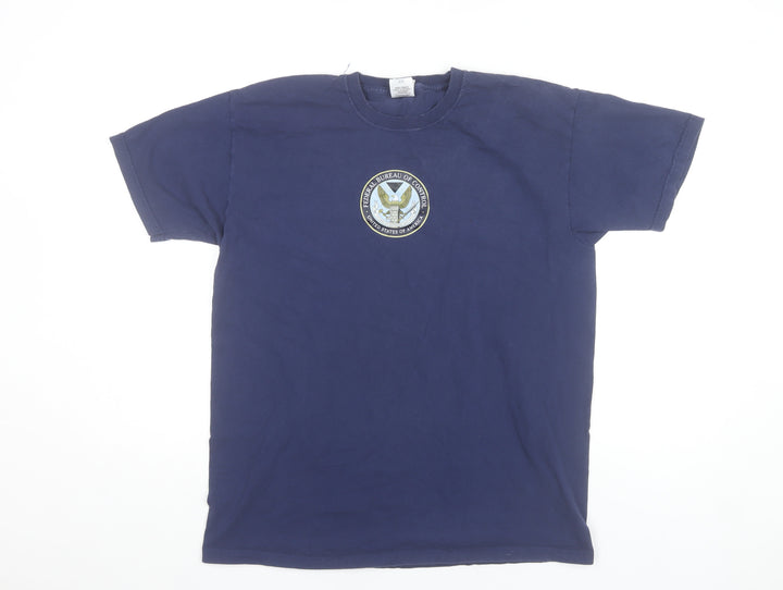 Men's Blue Medium Military Logo Graphic Cotton T-Shirt