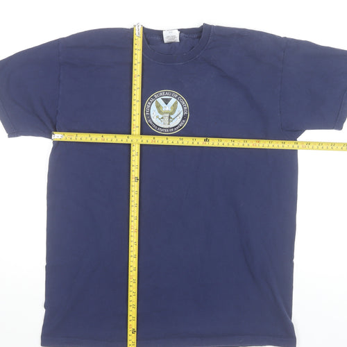 Men's Blue Medium Military Logo Graphic Cotton T-Shirt