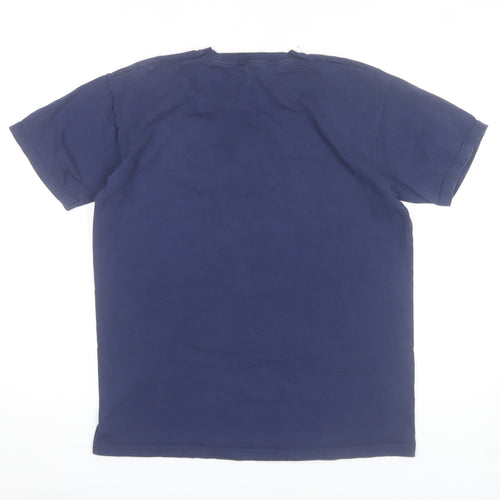 Men's Blue Medium Military Logo Graphic Cotton T-Shirt