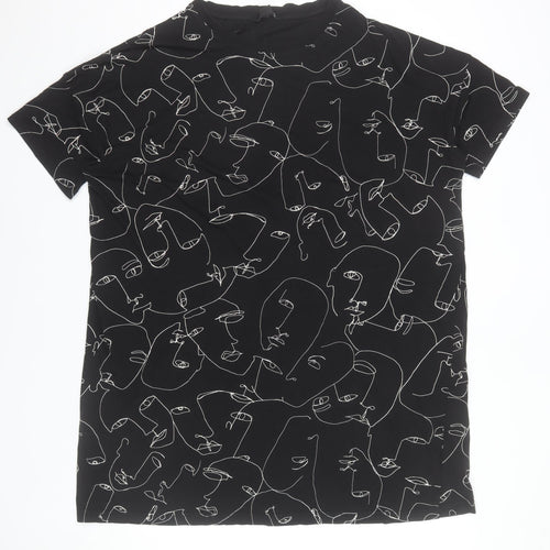 Monki Women Black Abstract Print T-Shirt Dress Size S