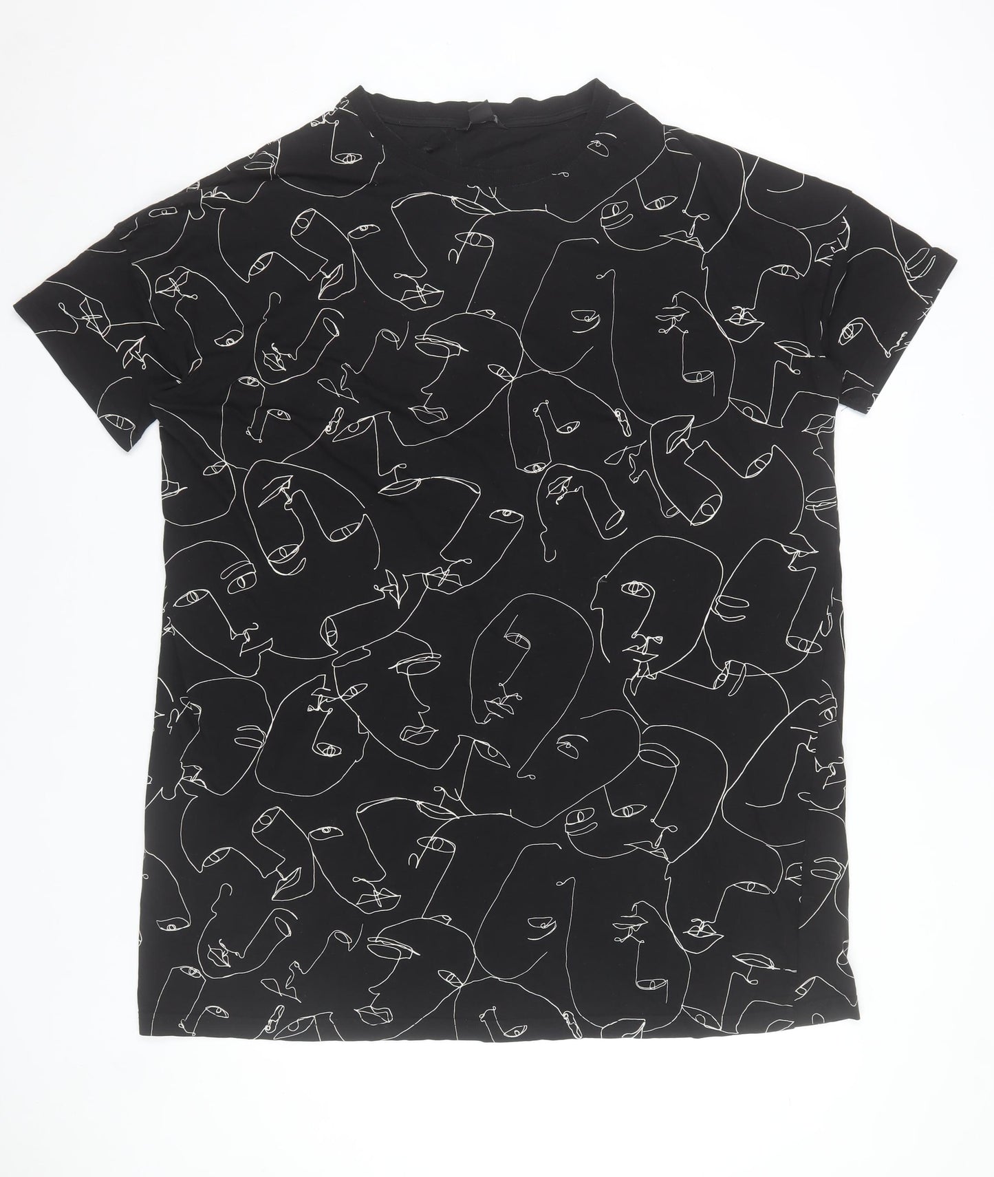Monki Women Black Abstract Print T-Shirt Dress Size S
